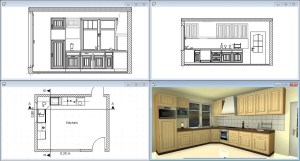 Küchen Entwurf mit 2D und 3D Ansichten